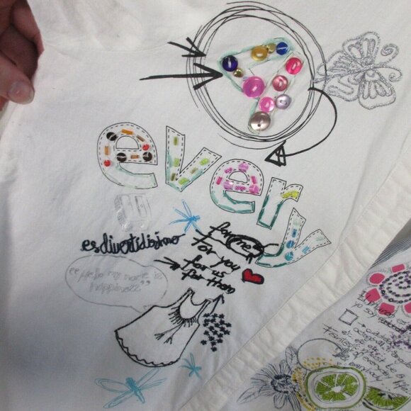 Desigual Women's White Embroidered Button Down Blouse Every Body Shirt S 138 - Picture 10 of 14